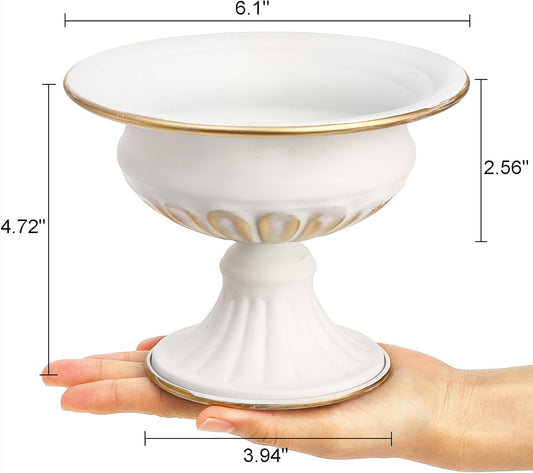 Suwimut 4 Pieces Mini Sized Metal Urn Planter, White Elegant Wedding Centerpieces Vase, 4.72 Inch Tall Trumpet Vase Flower Holder for Anniversary, Ceremony, Wedding Party Decoration