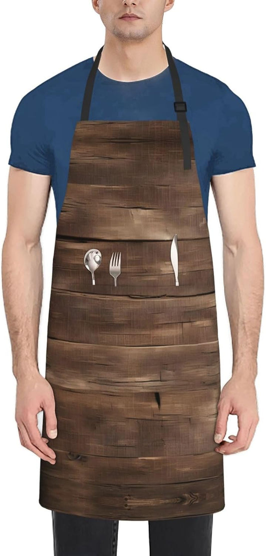 Rustic Old Barn Wood print Waterproof apron with pocket adjustable cooking apron for adult kitchen bibs to bake