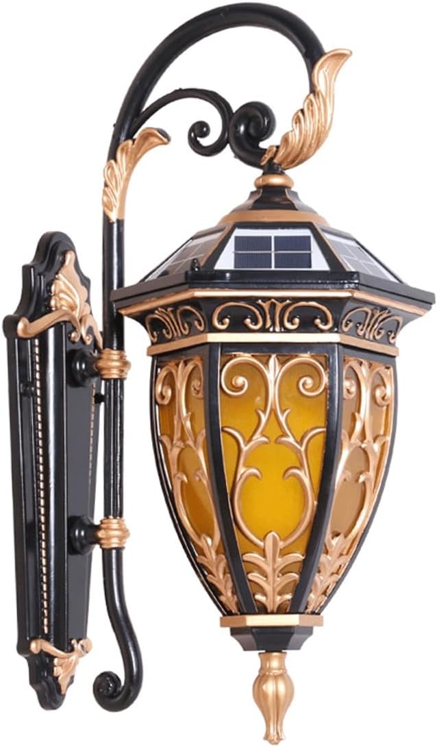 Solar Outdoor Wall Light, Exterior LED Wall Sconce Lantern, 20.5" Dusk to Dawn Waterproof Die-cast Aluminum Ornate Filigree, Vintage Porch Lamp for Garden Villa Patio Front Door Entryway