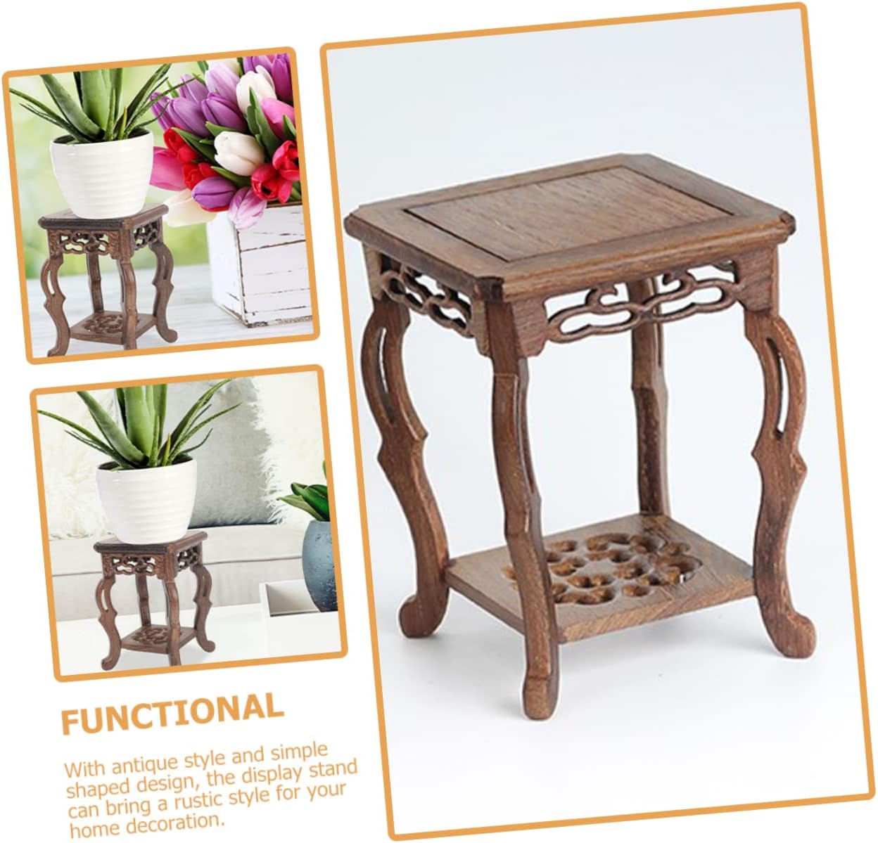 PRETYZOOM Antique Jade Carving Stand Wooden Planter Holder Home Decor Vase Display