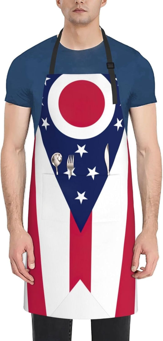 Ohio State Flag print Waterproof apron with pocket adjustable cooking apron for adult kitchen bibs to bake