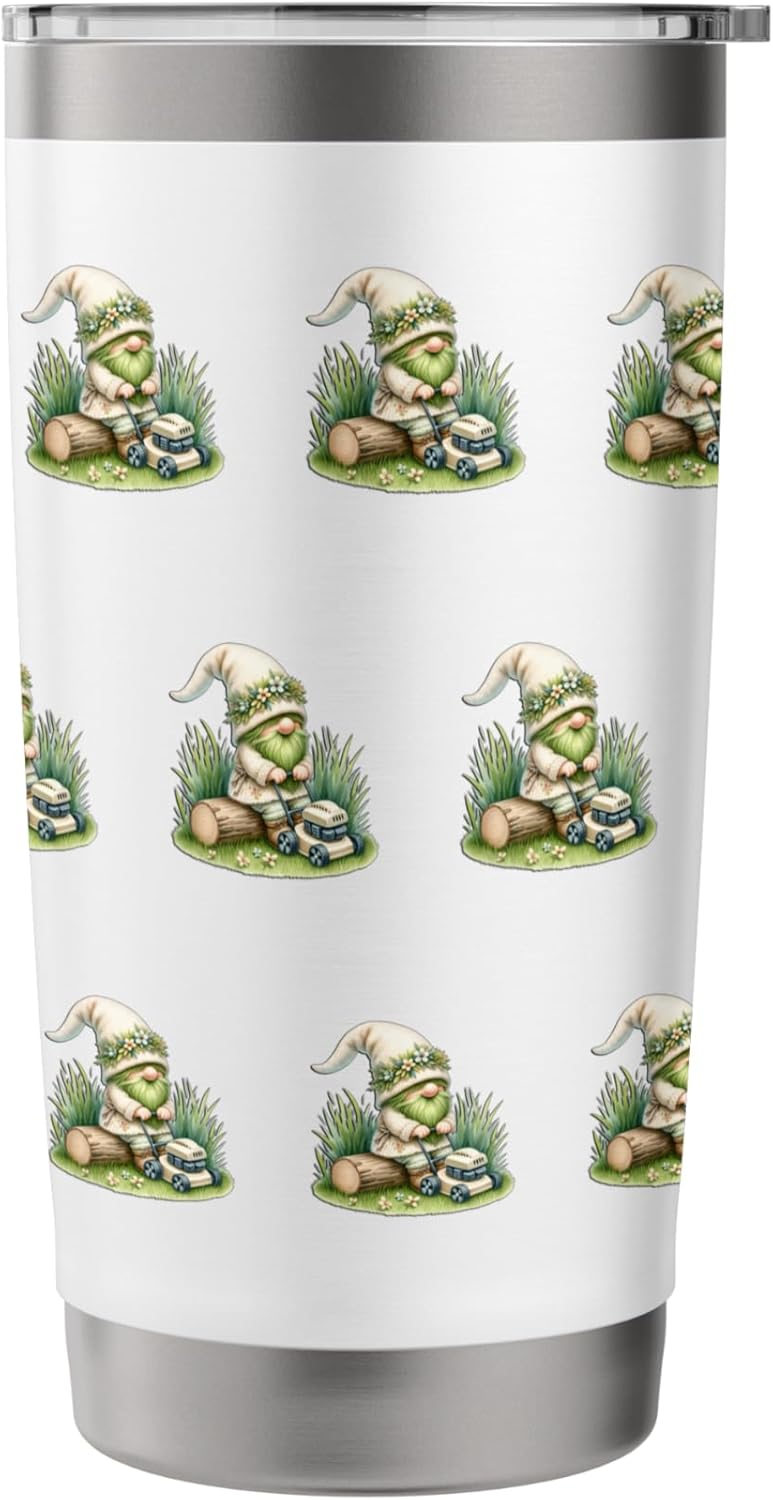 Green Spring Gnome Grandpa For Lawn Mower And Lawn Care Dad Stainless Steel Insulated Tumbler