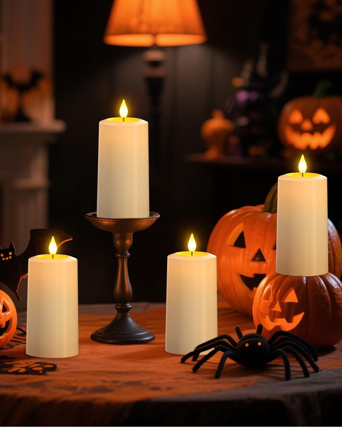 SoulBay Flameless Candles Rechargeable, 4 Pack LED Flickering Waterproof White Pillar Candles with Magnetic Charging Base Remote Timer for Indoor Outdoor Lantern Holiday Christmas Décor, 2.75" x 5.1 "