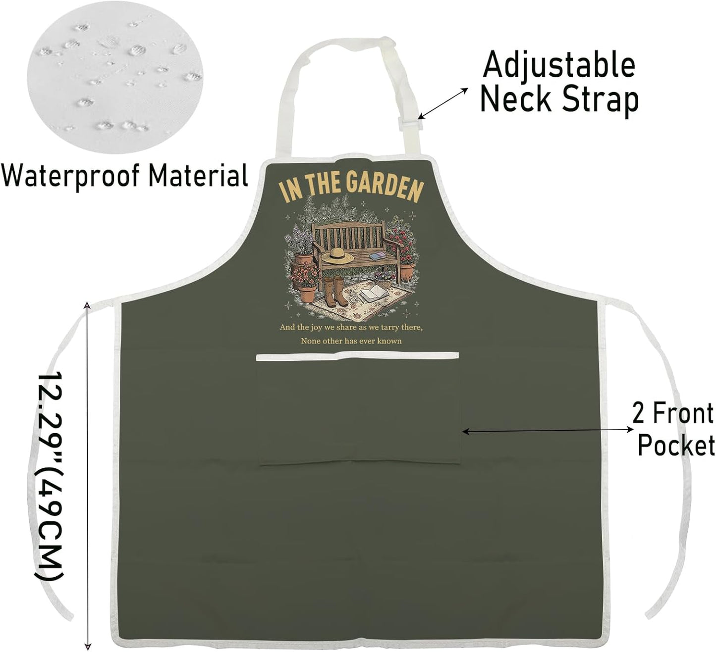 WCGXKO In the Garden Kitchen Apron Vintage Christian Hymn Gift Faith Base Gift for Plant Lover