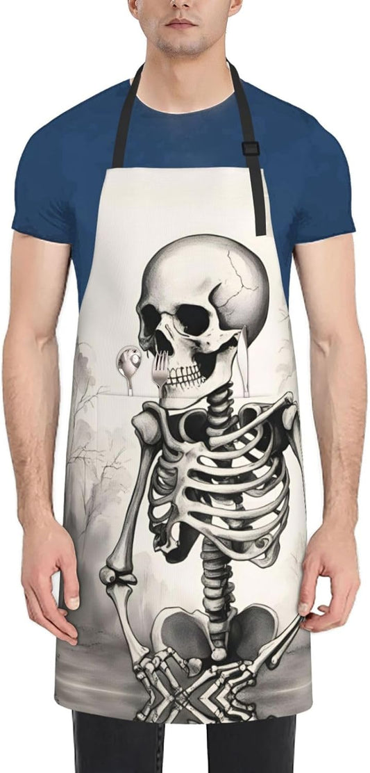 Interesting Skeleton print Waterproof chef's apron with pocket apron for kitchen cooking baking barbecue and gardening
