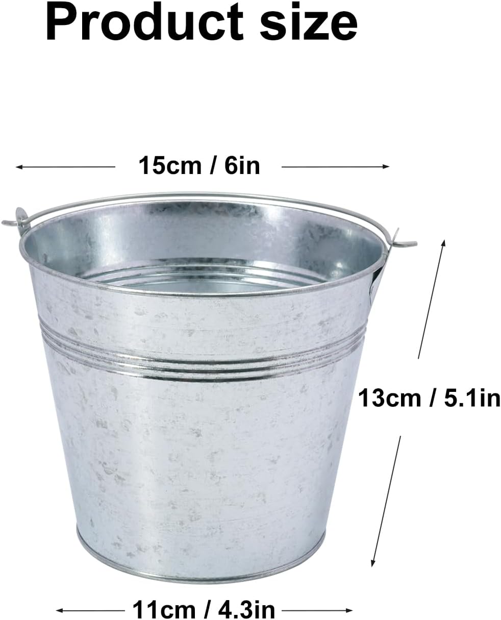 15 Pack 6 Inch Galvanized Metal Buckets with Handles, Rustic Metal Ice Buckets for Party Decor, Wedding Favors, Home Decor, Classroom Storage & Garden Planters(Silver)