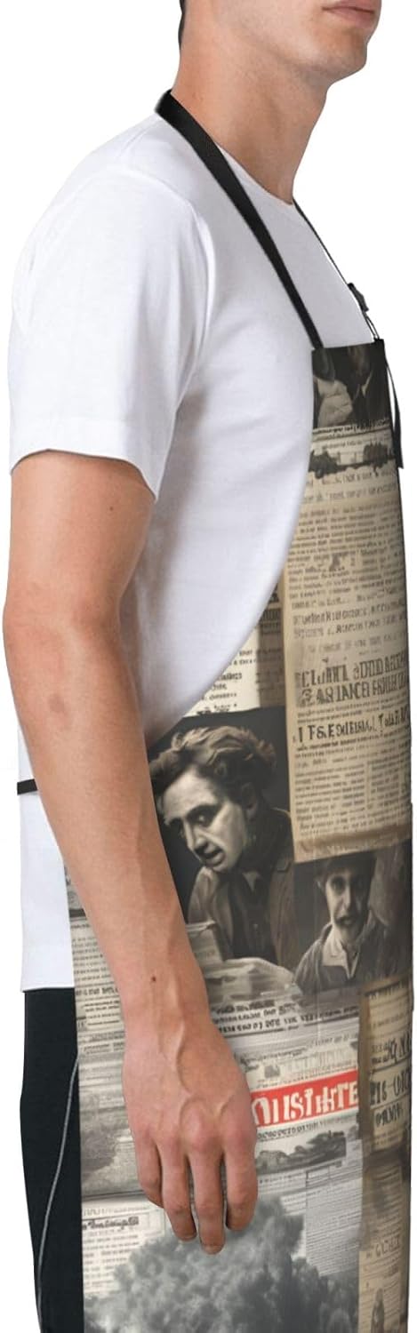 YANYU newspaper hd Print 28x33 In Kitchen Apron Stylish Chef Apron with Pockets for Cooking Baking Painting