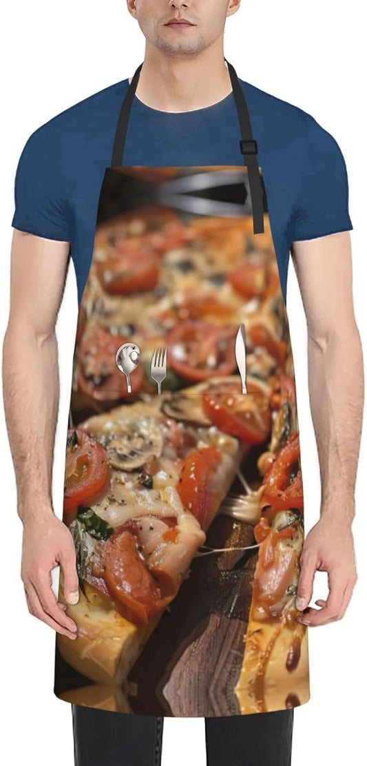 tasty pizza Print Laundry apron 28x33 In Waterproof Kitchen Apron with Pockets for Cooking Baking