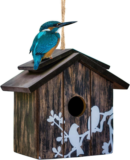 Topadorn Wooden Bird House Hanging Outdoor,Eco Friendly Materials and Decorative with Bird Printed