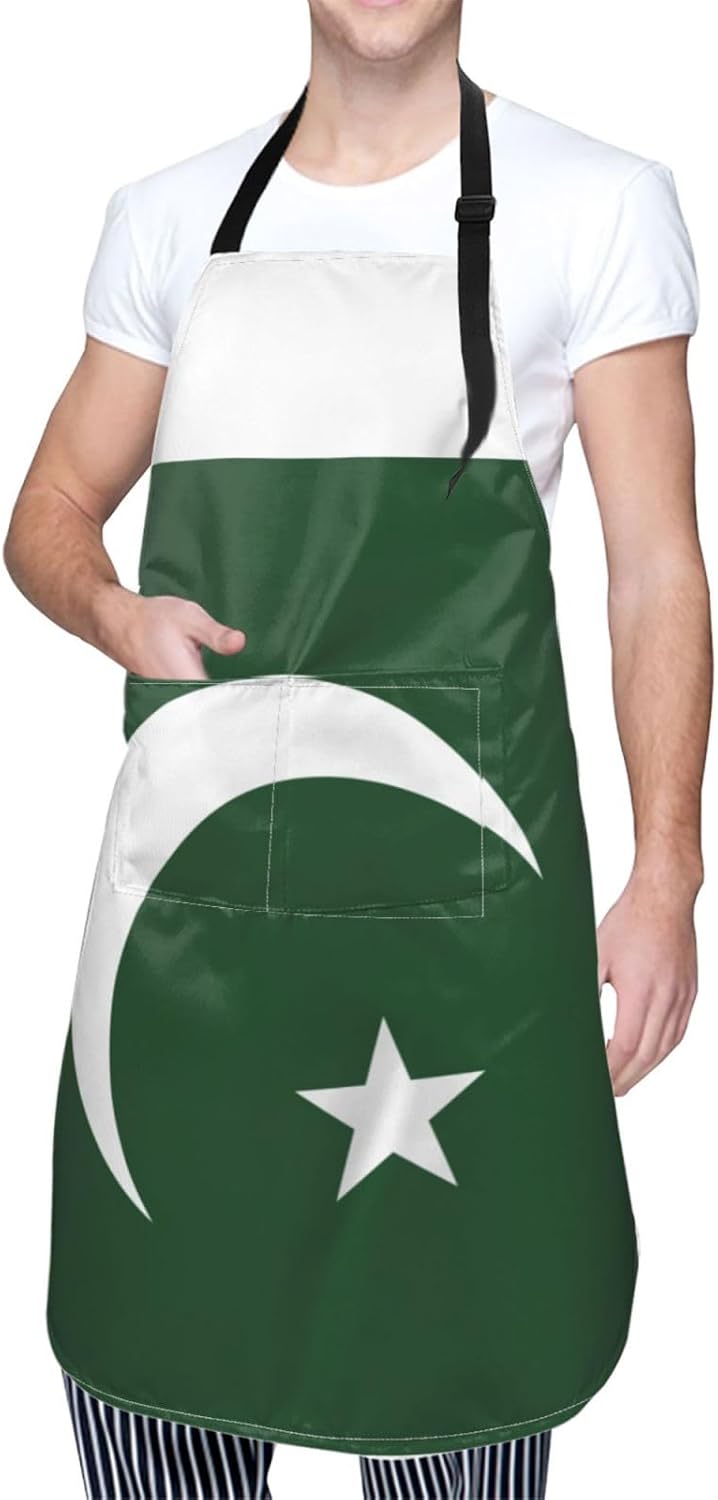 Flag of Pakistan Print Laundry apron 28x33 In Waterproof Kitchen Apron with Pockets for Cooking Baking