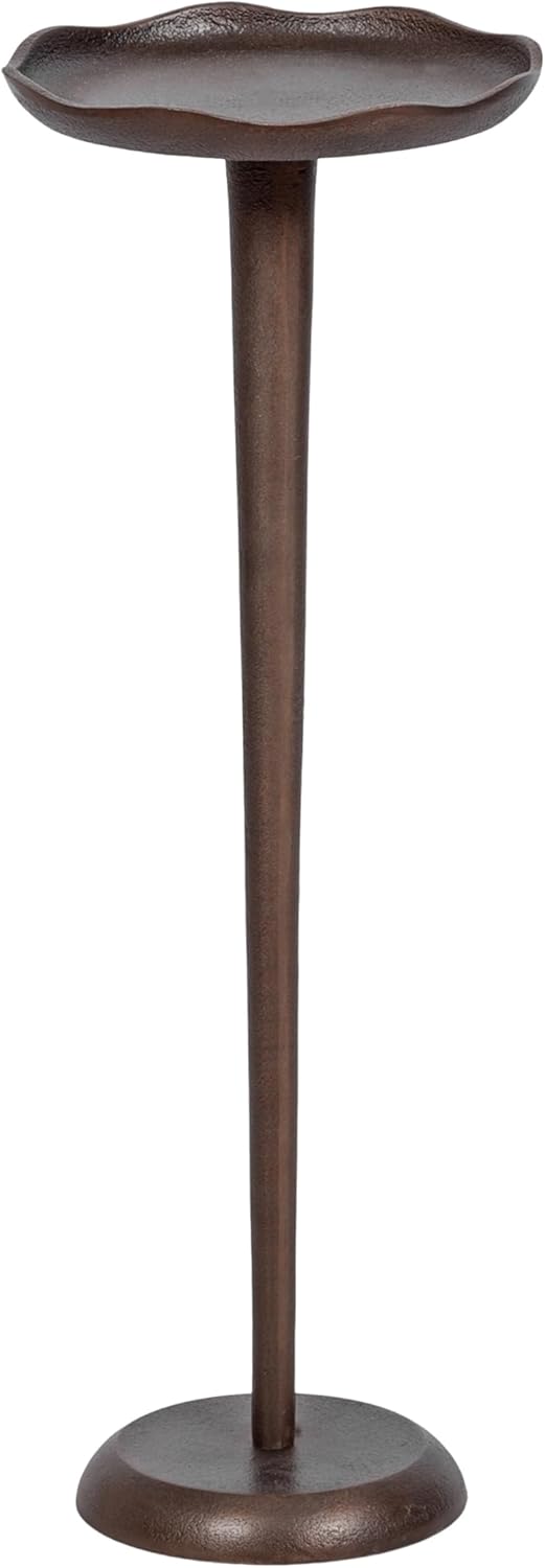 Kate and Laurel Alessia Modern Decorative Metal Drink Table, 8 x 8 x 22, Bronze, Round Cast Aluminum Pedestal Plant Stand with Rough Texture and Deckled Edge
