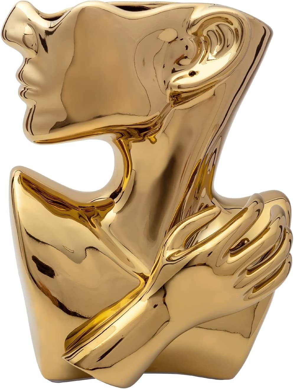 GDYOOSHOW Face Vases for Flowers Bust Planter Ceramic Head Vase Display Jewelry Rack Golden 9.84 Inches High Suitable for Placing on The Table or Shelf(Golden)