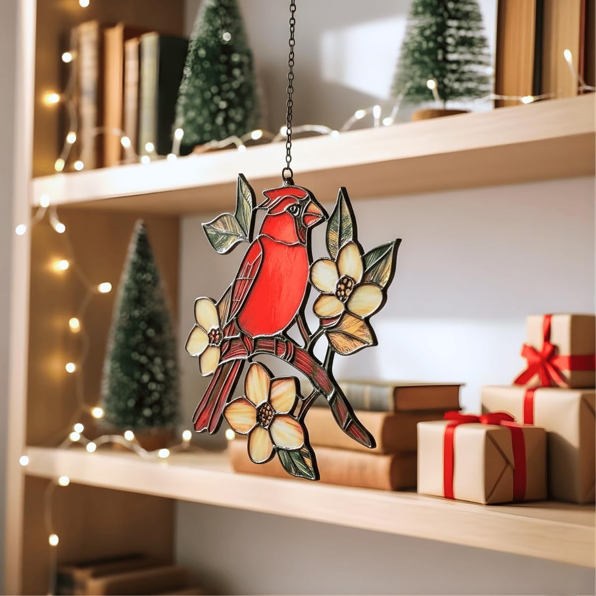 Cardinal Handmade Resin Suncatchers Red Bird Memorial Sympathy, Artisan Sun Catcher Stained Glass Effect Window Hanging Garden Decor, Valentines Day Gift for Women Mom Wife