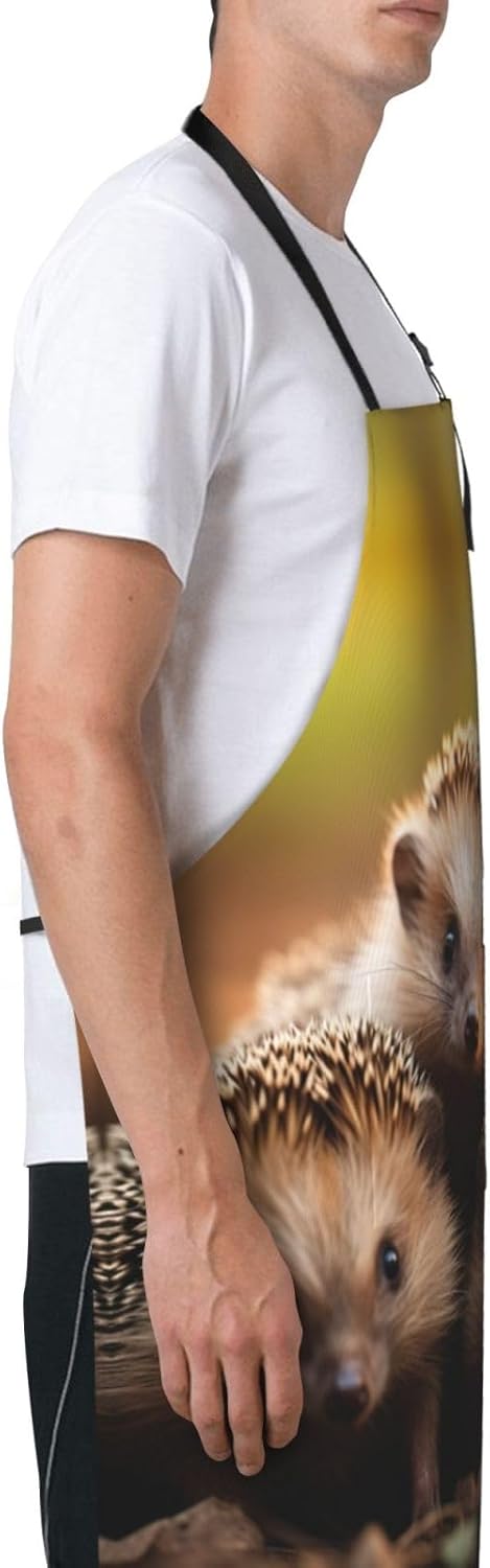 hedgehogs print Waterproof apron with pocket adjustable cooking apron for adult kitchen bibs to bake