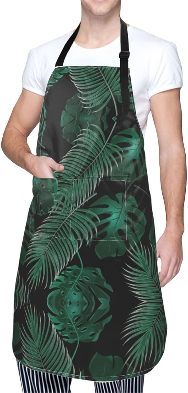 Banana Leaf Green print Waterproof chef's apron with pocket apron for 