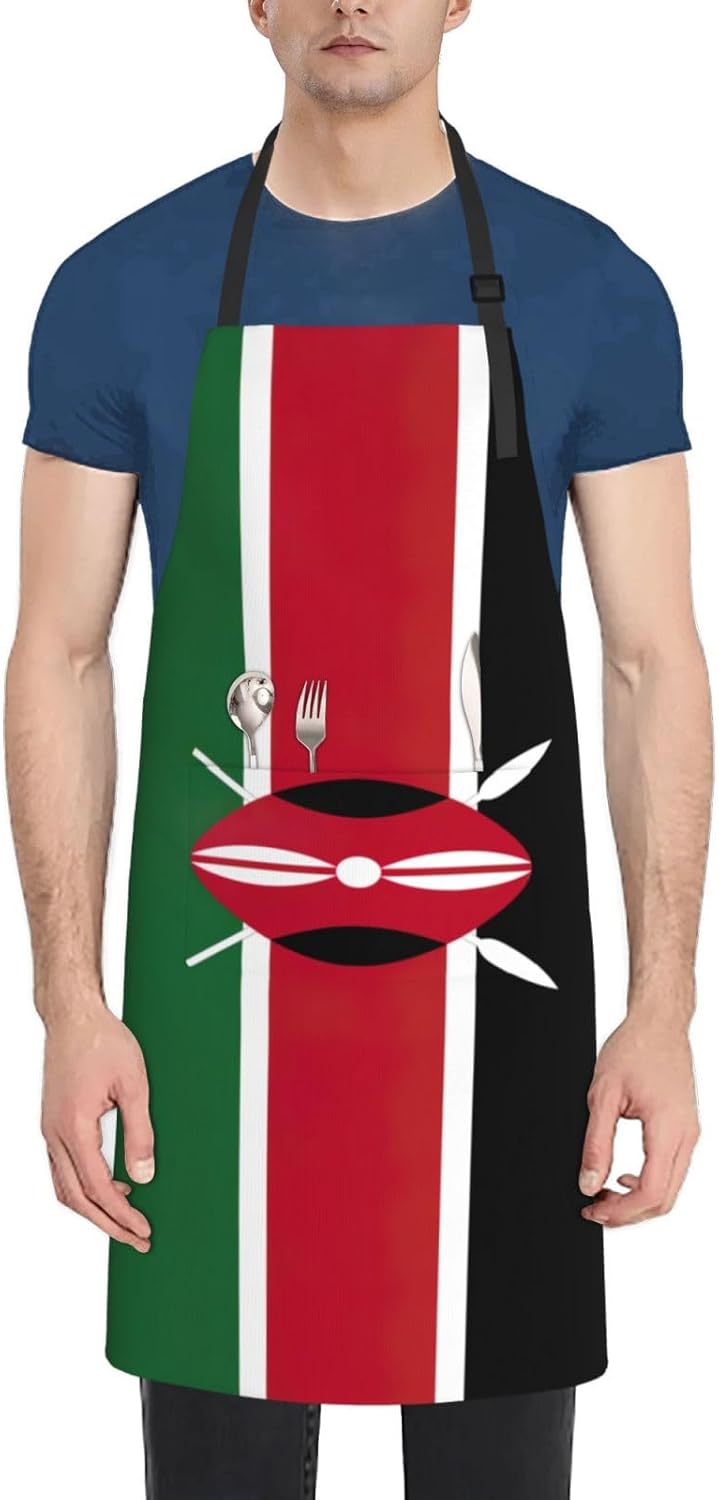 Flag of Kenya Print 28 x 33in Waterproof Apron with Pockets Fashionable Versatile Smock for Baking
