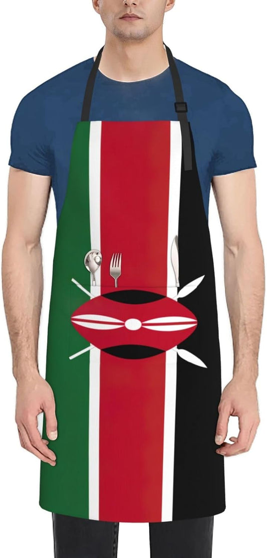 Flag of Kenya Print 28 x 33in Waterproof Apron with Pockets Fashionable Versatile Smock for Baking
