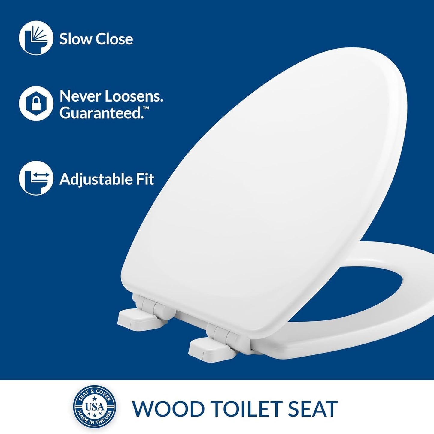 Mayfair Linden Slow Close Toilet Seat, Non Slip Heavy Duty Wood, Easy 
