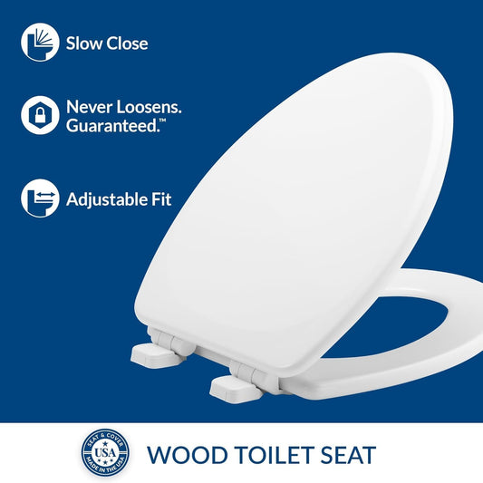 Mayfair Linden Slow Close Toilet Seat, Non Slip Heavy Duty Wood, Easy 