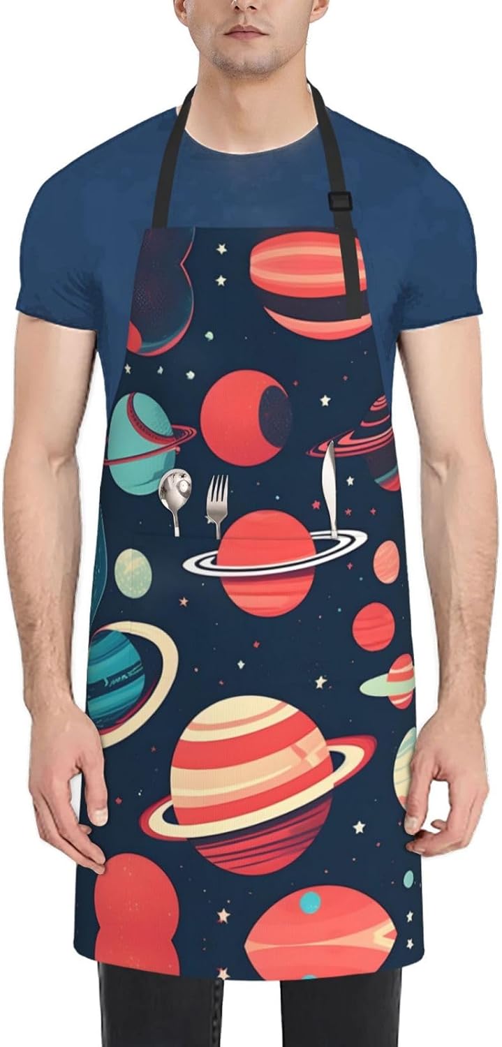 Outer Space Planets Print Laundry apron 28x33 In Waterproof Kitchen Ap