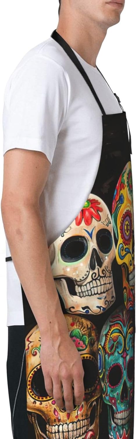 sugar skulls print Waterproof chef's apron with pocket apron for kitch