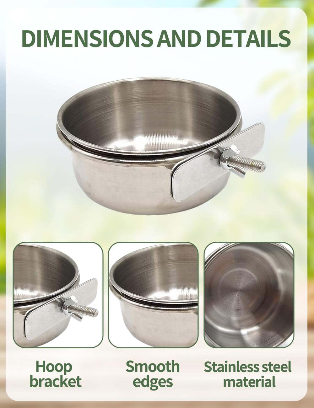 2 Pack Bird Feeding Dish, Parrot Food Bowl Clamp Holder Coop Cup, Cage Water Bowl for Parakeet African Greys Conure Cockatiels Lovebird Budgie Chinchilla