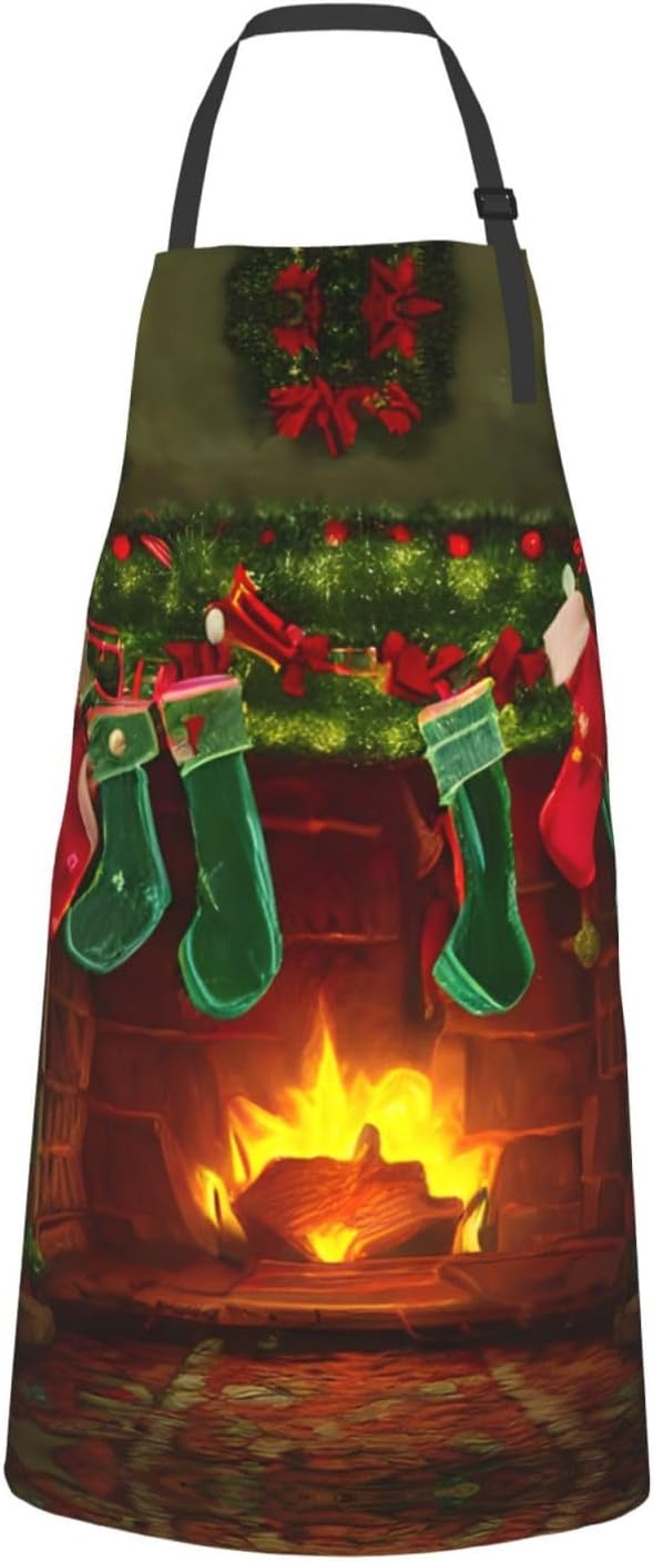 merry christmas print Waterproof chef's apron with pocket apron for kitchen cooking baking barbecue and gardening