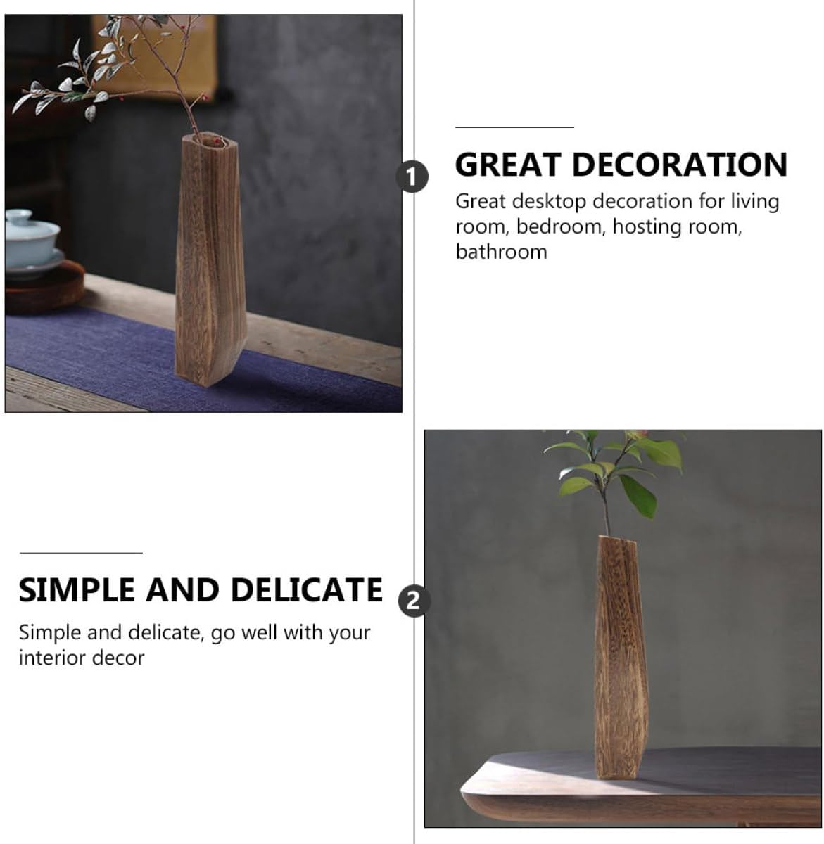 BESTOYARD Wooden Vase for Hydroponic Plants 7x6x29.5cm Leakproof Paulownia Wood Flower Pot Creative Desktop Decoration Home and Office Tabletop Planter