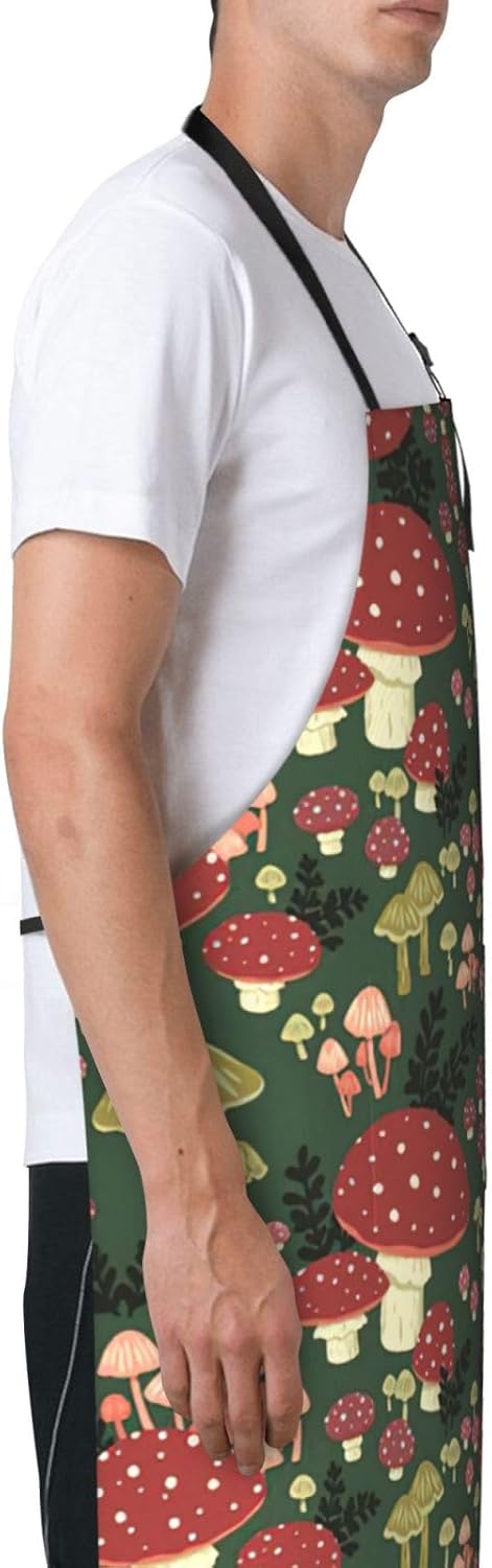 Bright Mushrooms Art print Waterproof apron with pocket adjustable coo