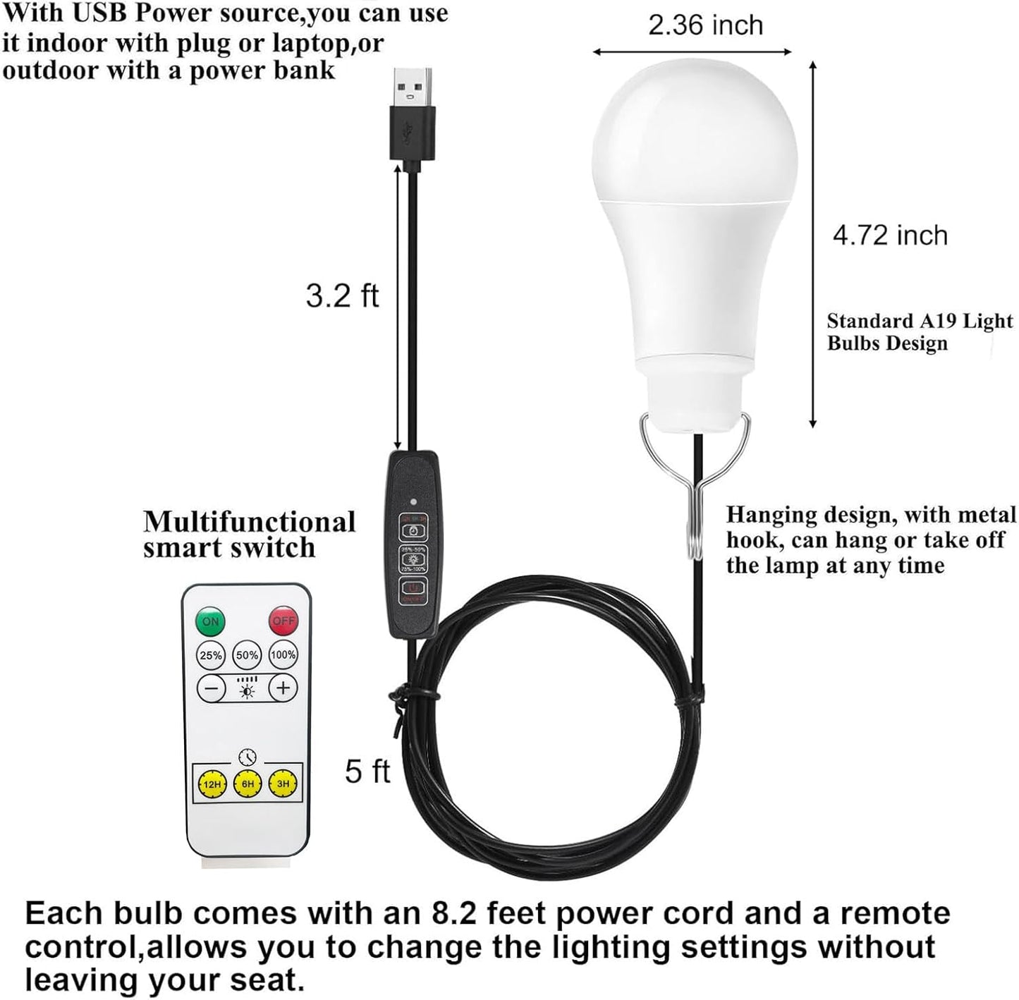 Taysing USB Light,USB Lamp,Camping Lights,7W Dimmable Hanging Portable