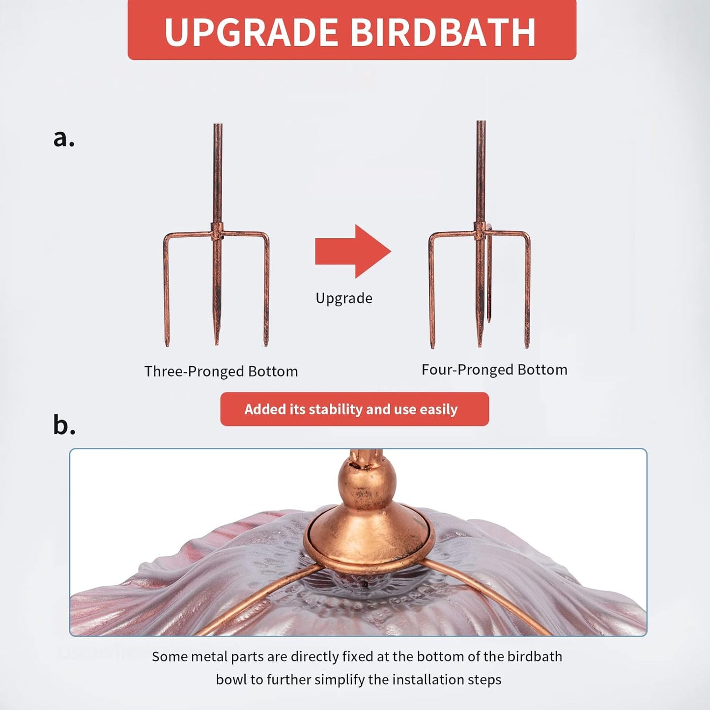 MUMTOP 31 Inch Height Glass Birdbath Birdfeeder with Metal Stake Garde