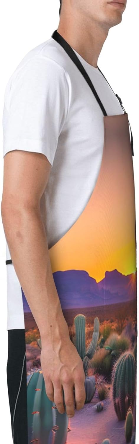 Cactus Desert Sunsets Print Laundry apron 28x33 In Waterproof Kitchen Apron with Pockets for Cooking Baking