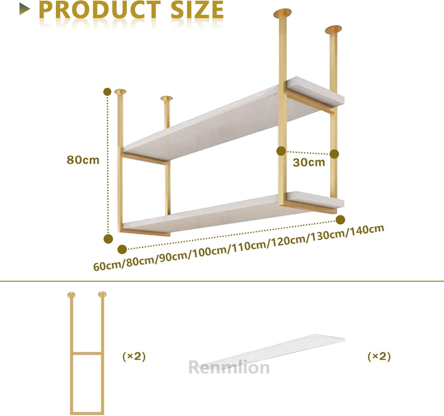 Ceiling Hanging Shelves, Gold 2 Tiers Shelf Floating Kitchen Pot Pan S