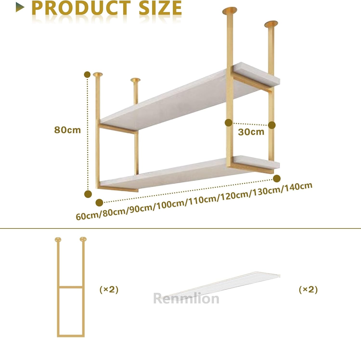 Ceiling Hanging Shelves, Gold 2 Tiers Shelf Floating Kitchen Pot Pan S