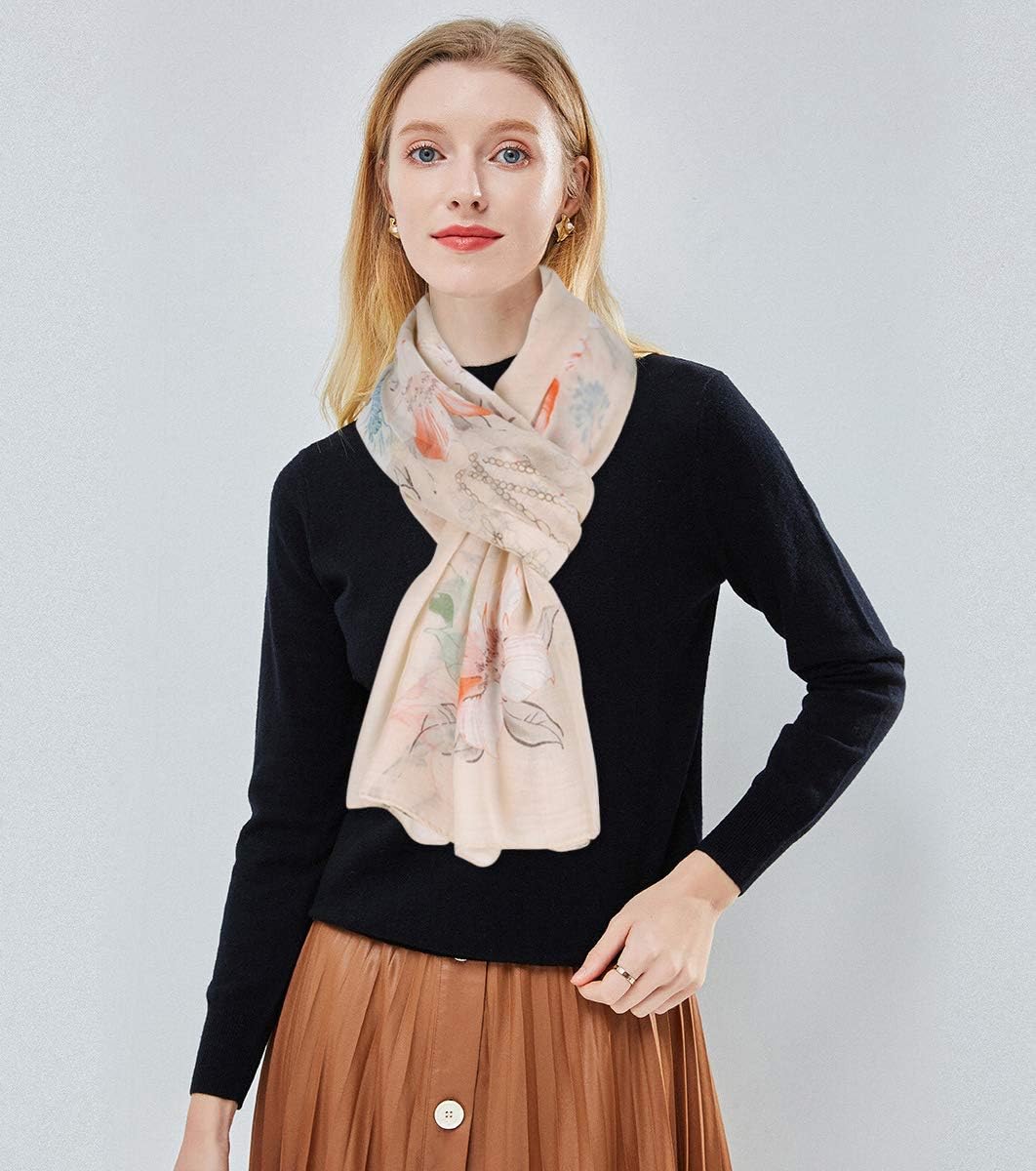 GERINLY Lightweight Scarves Fashion Flowers Print Women Cotton Wrap Sc