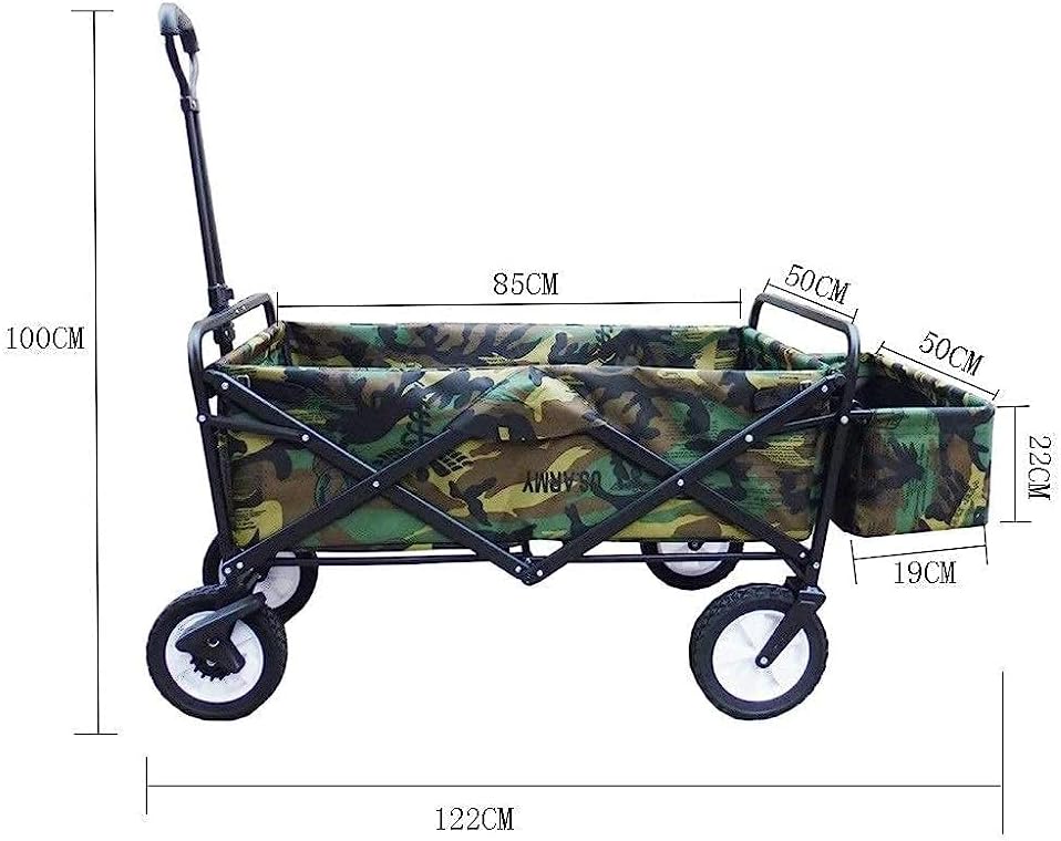 Handcart, Garden Cart 4-Wheel Folding Trolley - Foldable Pull Wagon Beach Wagon Camping Cart Portable Garden and DIY Cart - 80Kg Capacityy