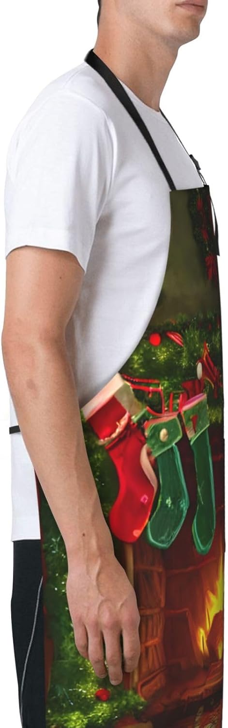 merry christmas print Waterproof chef's apron with pocket apron for kitchen cooking baking barbecue and gardening