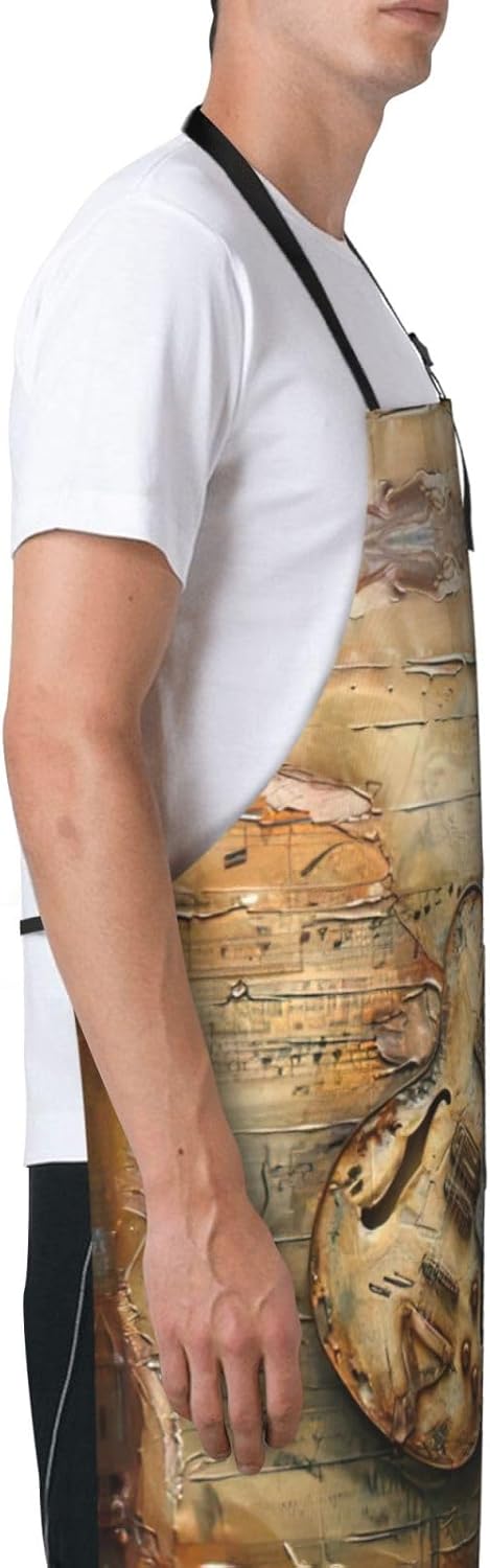 Nice Guitar print Waterproof chef's apron with pocket apron for kitchen cooking baking barbecue and gardening
