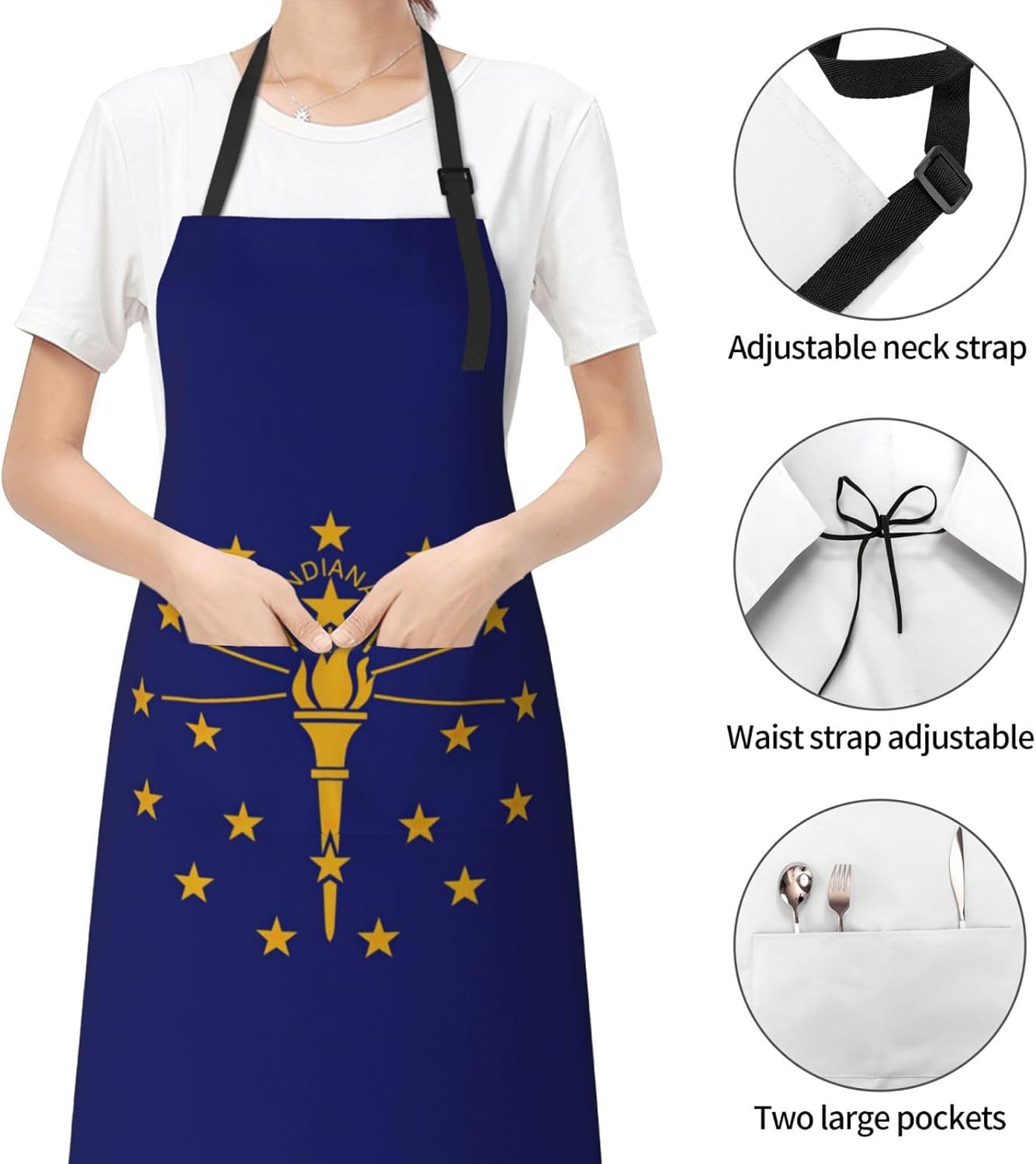 Indiana State Flag print Waterproof apron with pocket adjustable cooking apron for adult kitchen bibs to bake