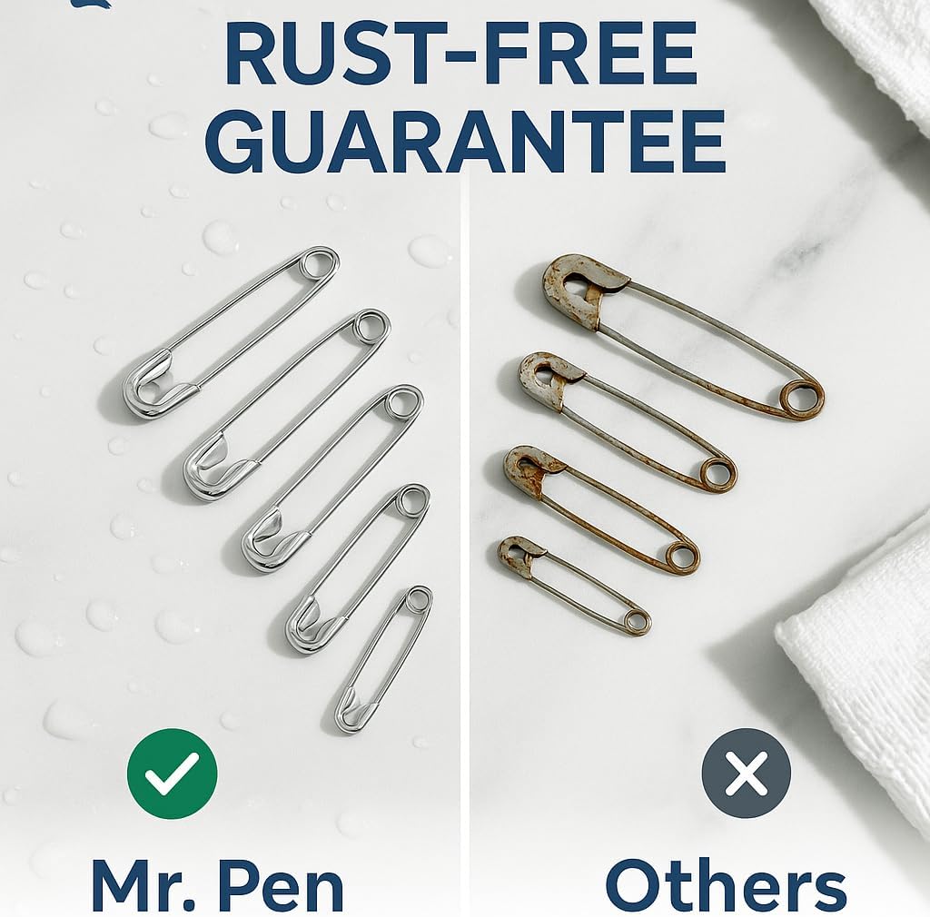 Mr. Pen 300 Pack Safety Pins, Assorted 5 Different Sized, Nickel Plated Steel, Rust Resistant, Small & Large Sizes, Bulk, for Clothes, Crafts, Pinning, Sewing, Art