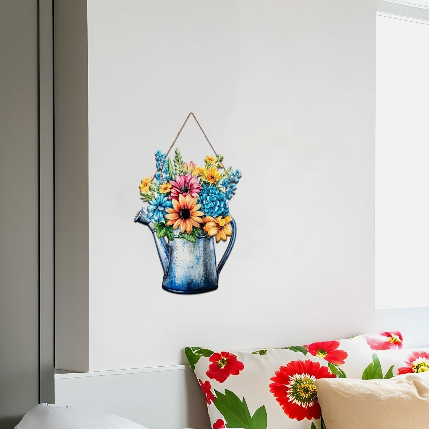 Quterhero Watering Can Flower Wall Decor, Metal Hanging Art for Indoor