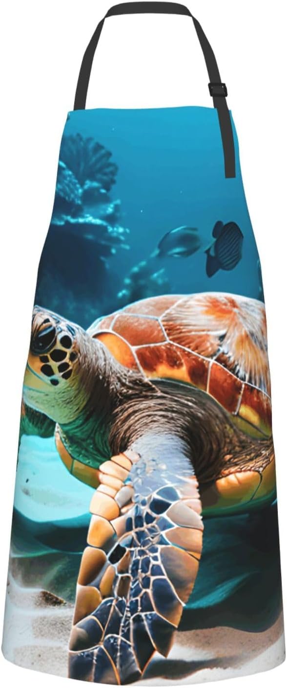 YANYU Sea Turtle Print 28x33 In Kitchen Apron Stylish Chef Apron with 