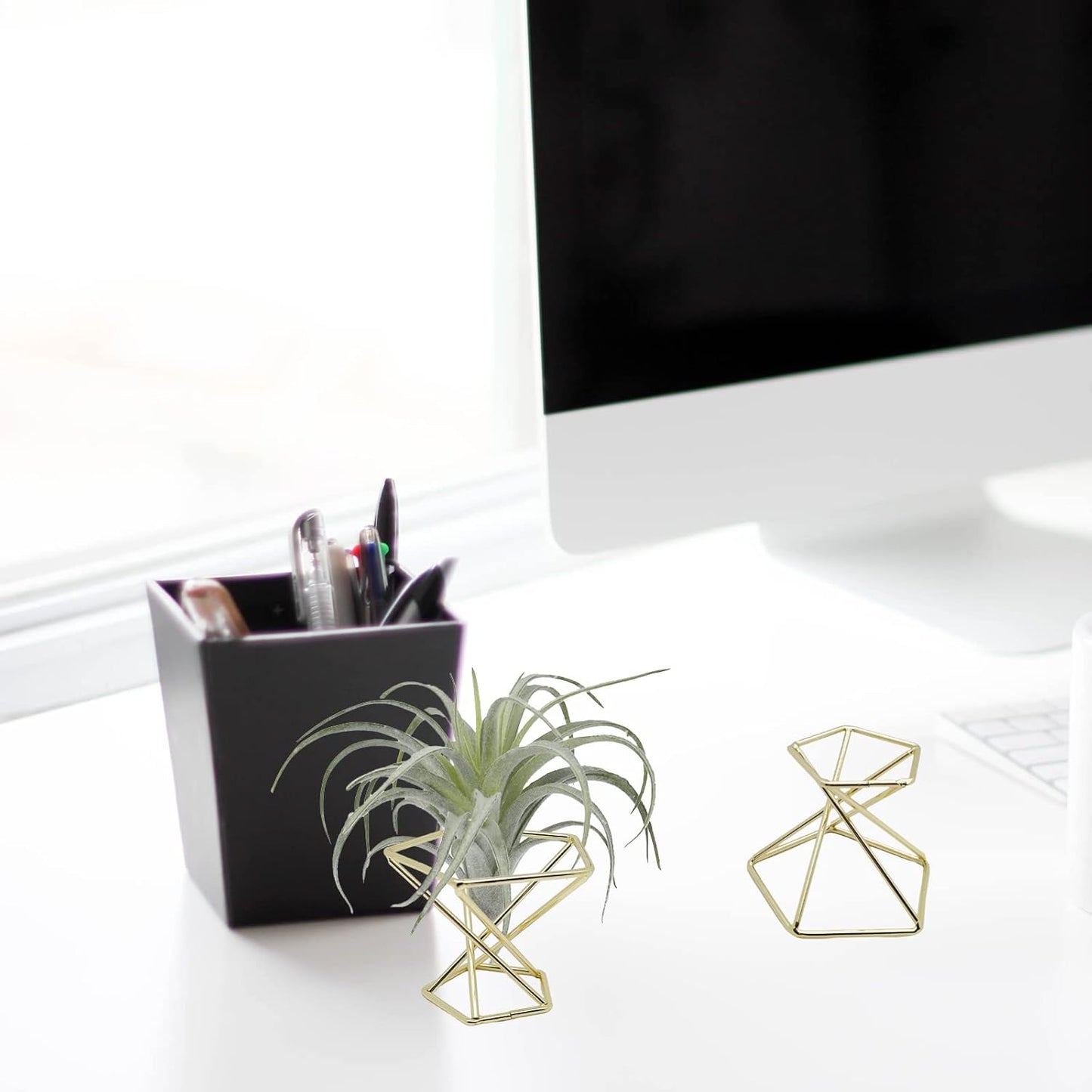 20 PCS Air Plants Holders Unique Geometric Metal Plant Stands Airplants Container Live Air Fern Display Racks Small Decor Items for Shelf (Gold)