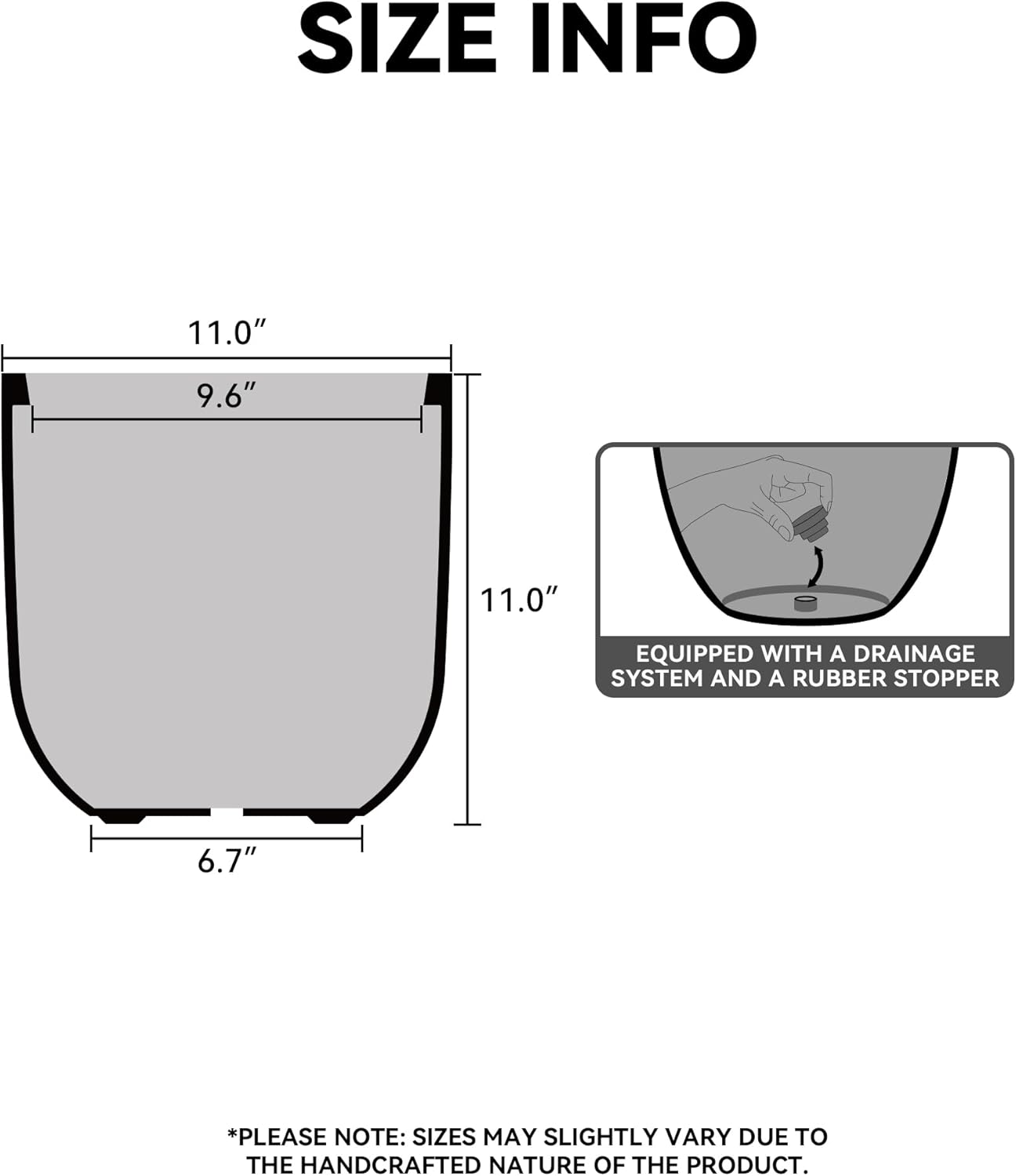 Kante 11.0" Round Concrete Planter, Large Cylinder Plant Pot with Curv