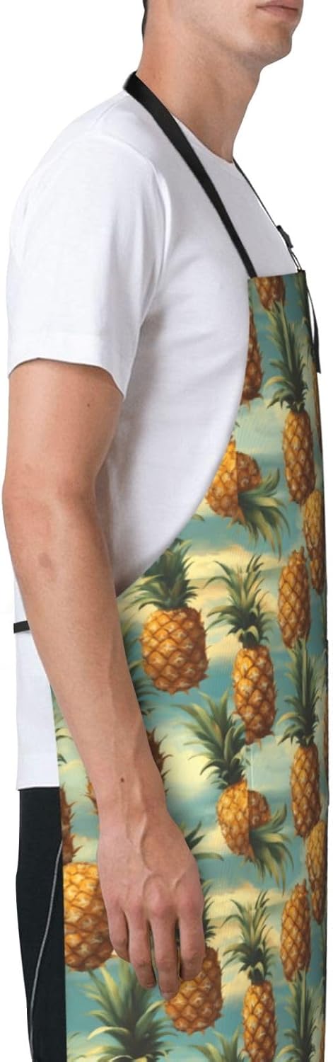 YANYU Summer Pineapple Print 28x33 In Kitchen Apron Stylish Chef Apron with Pockets for Cooking Baking Painting