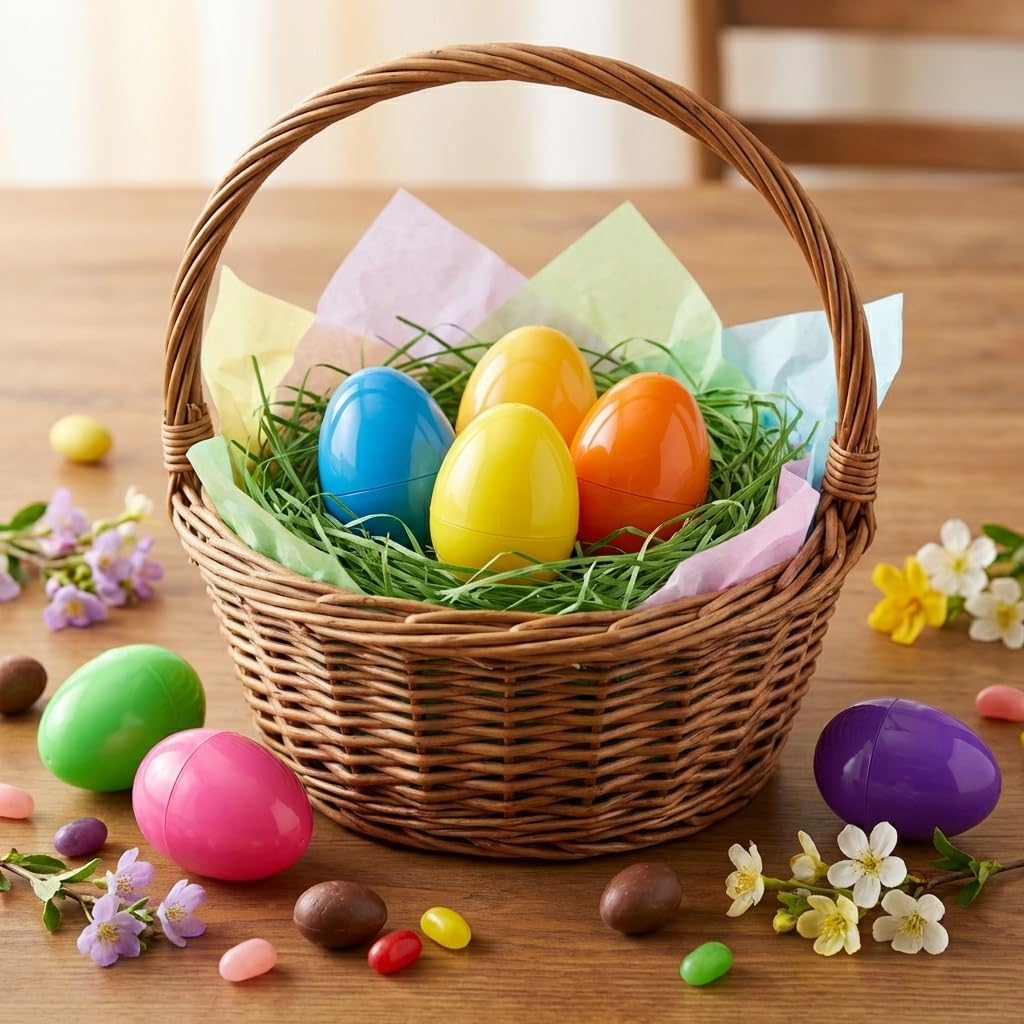 Easter Eggs Decorations Plastic Large: 5 Inch 6 Pack Jumbo Fillable Colorful Bright Easter Egg Hunt Empty Bulk Assortment