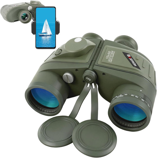 10X50 Marine Binoculars with Rangefinder Compass, IPX7 Floating Waterproof Marine Binoculars for Adults with BAK4 Prism FMC Lens for Sailing Boating Navigation Bird Watching