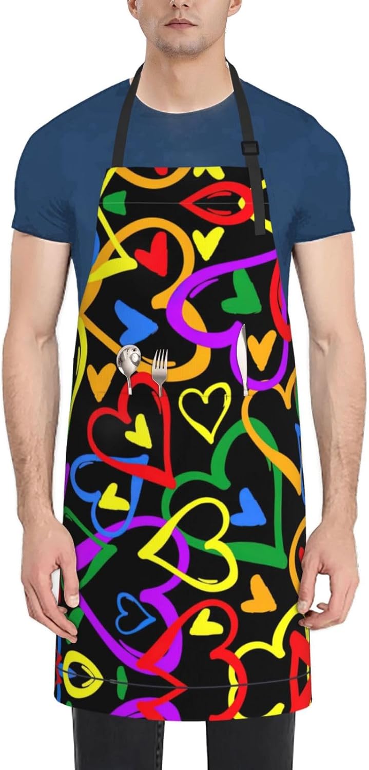 Gay Pride Rainbow Print 28x33 In Adult Kitchen Apron with Pockets Versatile Chef Smock for Cooking Baking