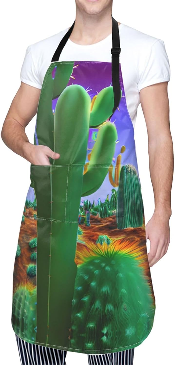 Cactus Desert Print Laundry apron 28x33 In Waterproof Kitchen Apron with Pockets for Cooking Baking