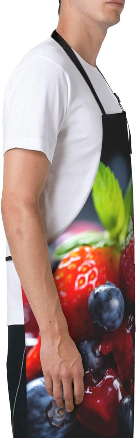 fruits on wood print Waterproof apron with pocket adjustable cooking apron for adult kitchen bibs to bake